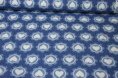 Jersey | Retro Hearts Herzen Kreise Blumen | jeansblau